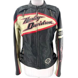 Harley-Davidson Black Cream and Red Leather Racing Jacket